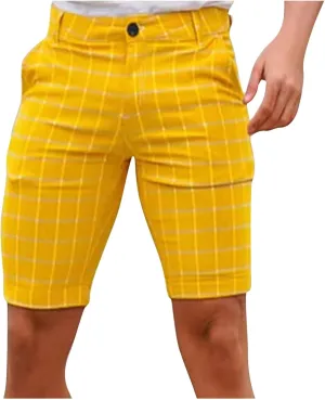 Ymosrh Men's Shorts Summer Elastic Waist Plaid Short Skinny Fit Fashion Fitness Shorts Casual Stretchy Shorts, S-3XL