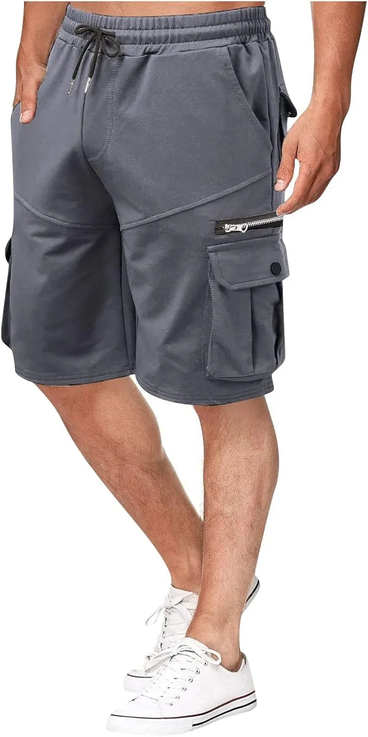 Ymosrh Men's Shorts Summer Workwear Shorts Loose Casual Five-Point Pants Multi-Pocket Zipper Jogging Shorts, M-4XL