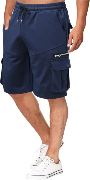 Ymosrh Men's Shorts Summer Workwear Shorts Loose Casual Five-Point Pants Multi-Pocket Zipper Jogging Shorts, M-4XL