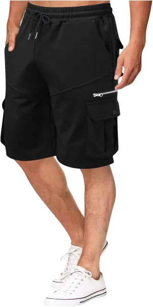 Ymosrh Men's Shorts Summer Workwear Shorts Loose Casual Five-Point Pants Multi-Pocket Zipper Jogging Shorts, M-4XL