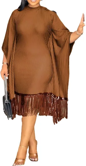 YOOTIKO Women Elegant Midi Dress Formal Wedding Guest Party Plus Size Sequin Fringe Ribbed Dresses