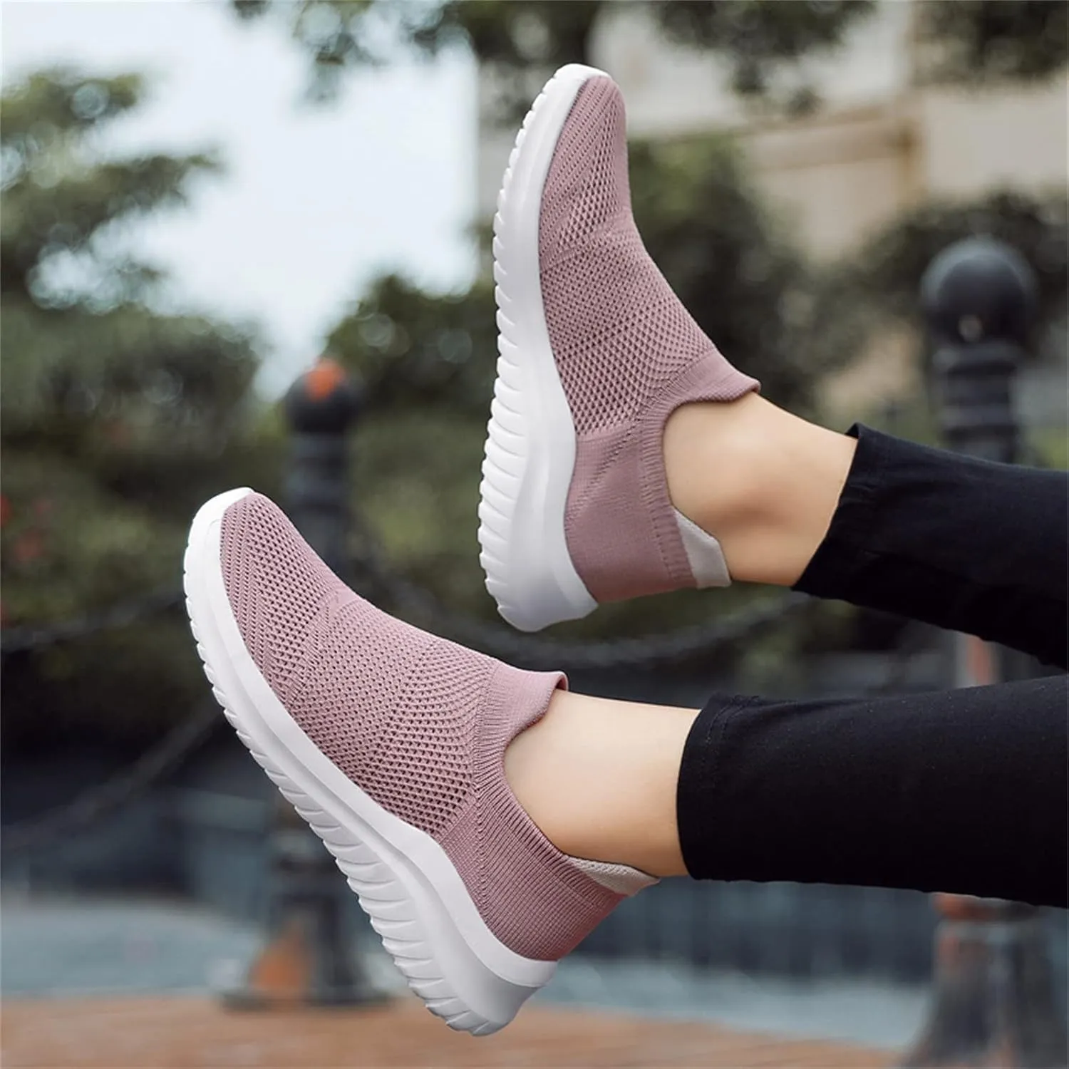 ZSpzx Women's Walking Shoes with Arch Support Mesh Flat Breathable Slip on Sneakers for Plantar Fasciitis Mesh Trainers Comfortable Casual Athletic Running Jogging Shoes for Gym Travel Daily Wear