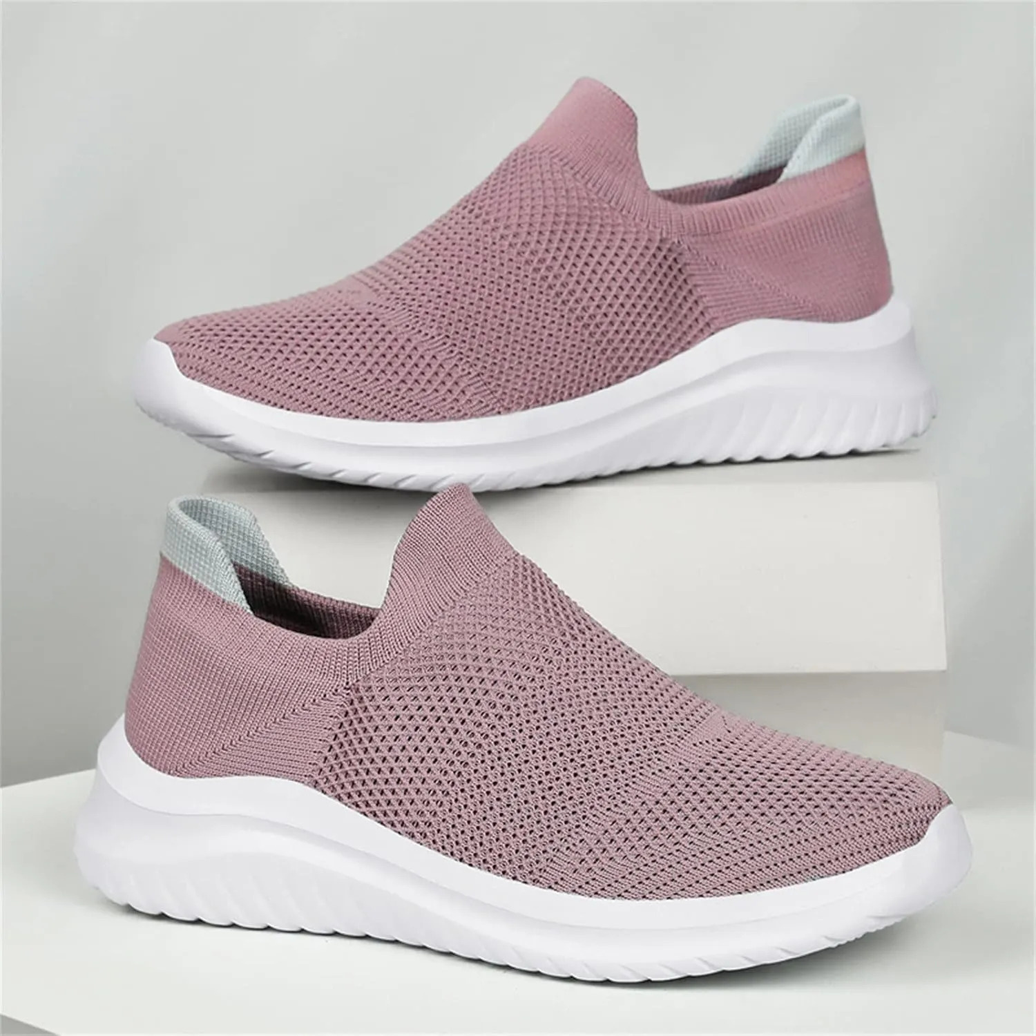 ZSpzx Women's Walking Shoes with Arch Support Mesh Flat Breathable Slip on Sneakers for Plantar Fasciitis Mesh Trainers Comfortable Casual Athletic Running Jogging Shoes for Gym Travel Daily Wear