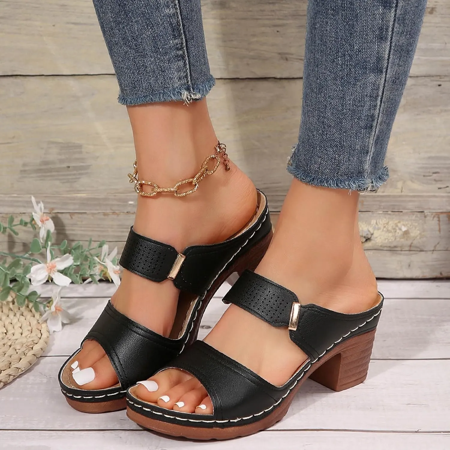 ZWRXW Sandals for Women Dressy Summer Wedge Shoes Casual Comfortable Orthopedic Sandals Chunky Heel Open Toe Sandal Walking Wedges Sandal Flip Flops Slides Slippers