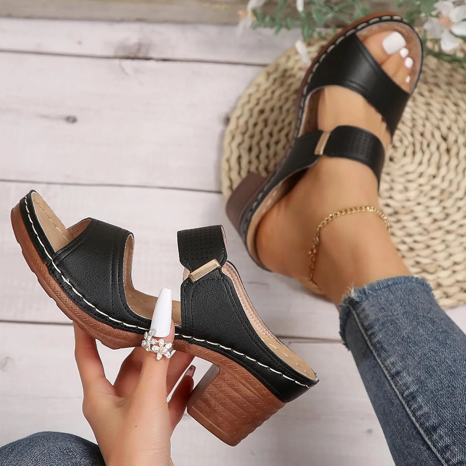 ZWRXW Sandals for Women Dressy Summer Wedge Shoes Casual Comfortable Orthopedic Sandals Chunky Heel Open Toe Sandal Walking Wedges Sandal Flip Flops Slides Slippers