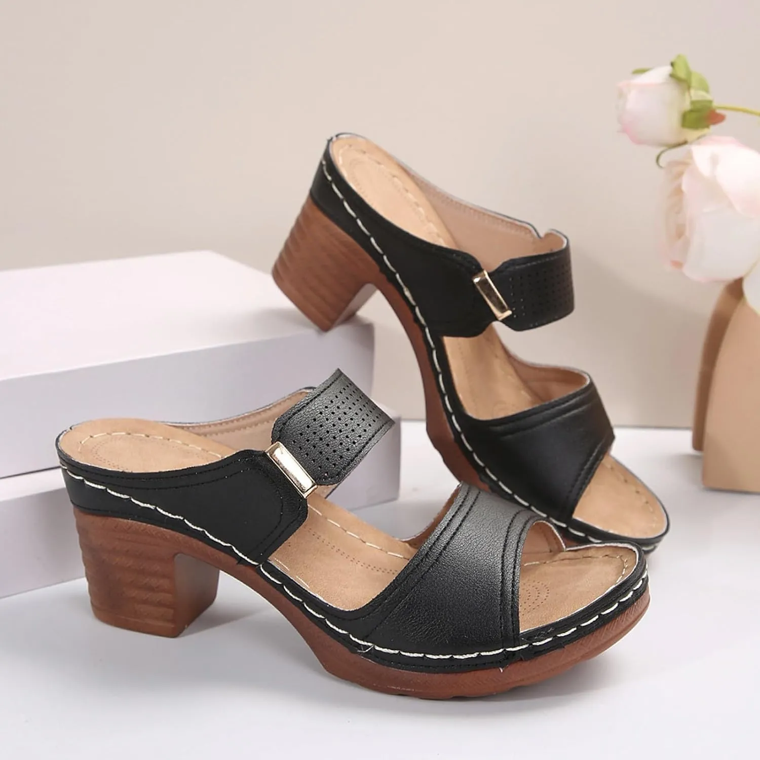 ZWRXW Sandals for Women Dressy Summer Wedge Shoes Casual Comfortable Orthopedic Sandals Chunky Heel Open Toe Sandal Walking Wedges Sandal Flip Flops Slides Slippers