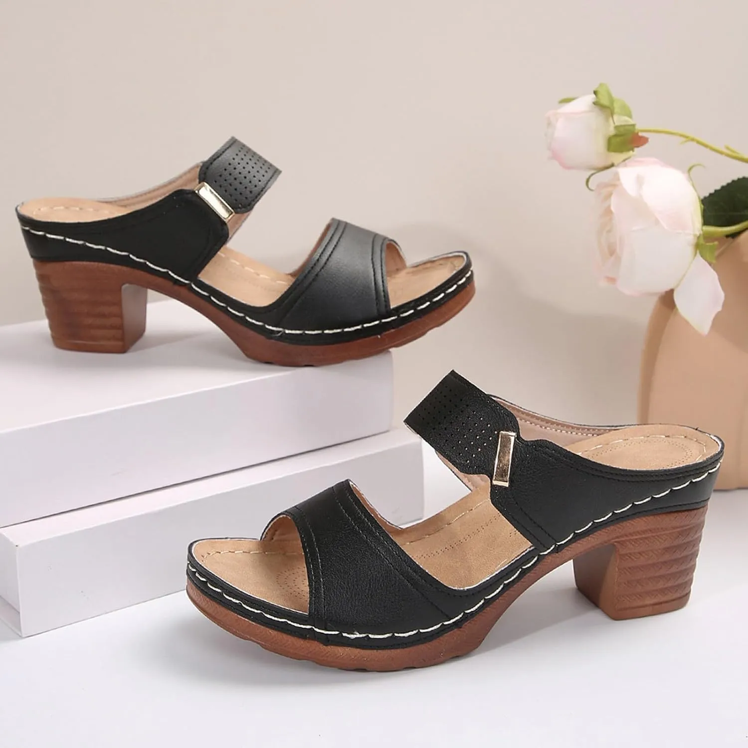 ZWRXW Sandals for Women Dressy Summer Wedge Shoes Casual Comfortable Orthopedic Sandals Chunky Heel Open Toe Sandal Walking Wedges Sandal Flip Flops Slides Slippers