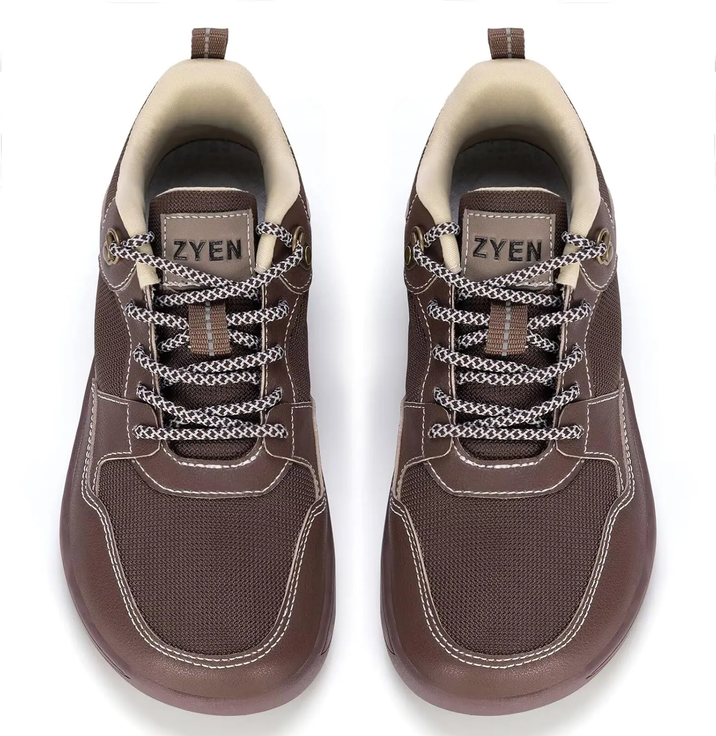 ZYEN Men's Barefoot Wide Toe Box Shoes Non Slip Zero Drop Causal Leather Shoes Utra Light Wide Width Walking Fashion Sneakers Breathable Wide Minimalist Running Sneakers Workout Gym 8822 Brown 43